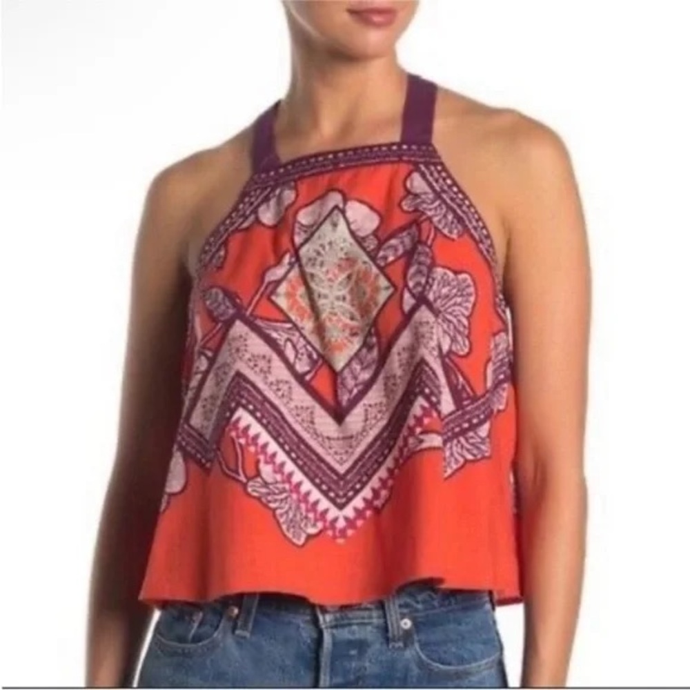 Free People Orange and Purple Women's Top